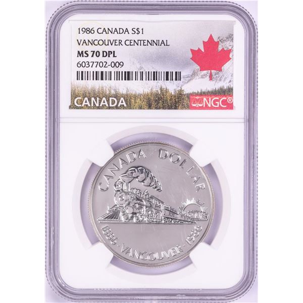 1986 $1 Canada Vancouver Centennial Silver Dollar Coin NGC MS70 DPL