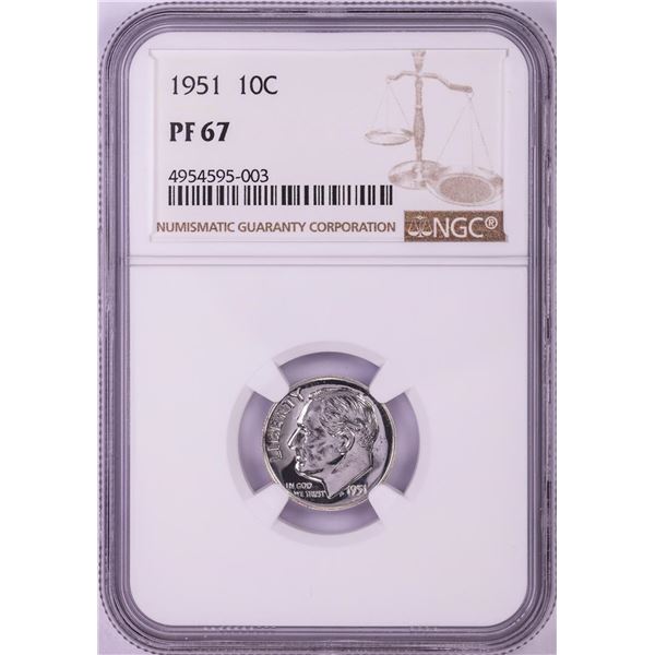 1951 Proof Roosevelt Dime Coin NGC PF67