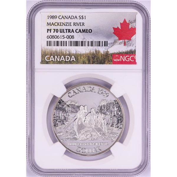 1989 $1 Proof Canada Mackenzie River Silver Dollar Coin NGC PF70 Ultra Cameo