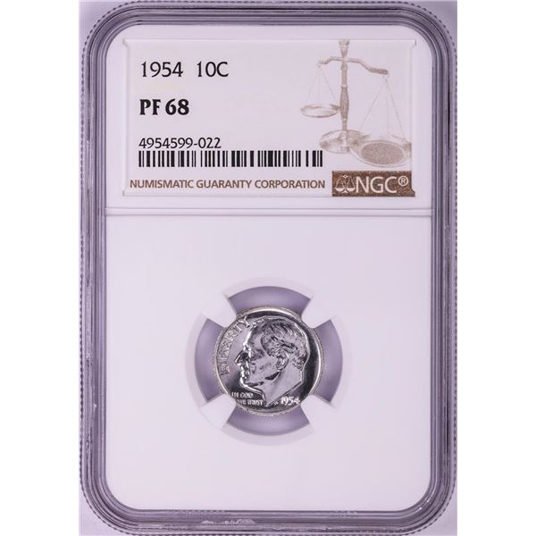 1954 Proof Roosevelt Dime Coin NGC PF68
