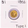 Image 1 : 1852 Type 1 $1 Liberty Head Gold Dollar Coin - Soldered