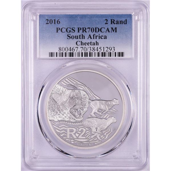 2016 Proof South Africa 2 Rand Cheetah Silver Coin PCGS PR70DCAM