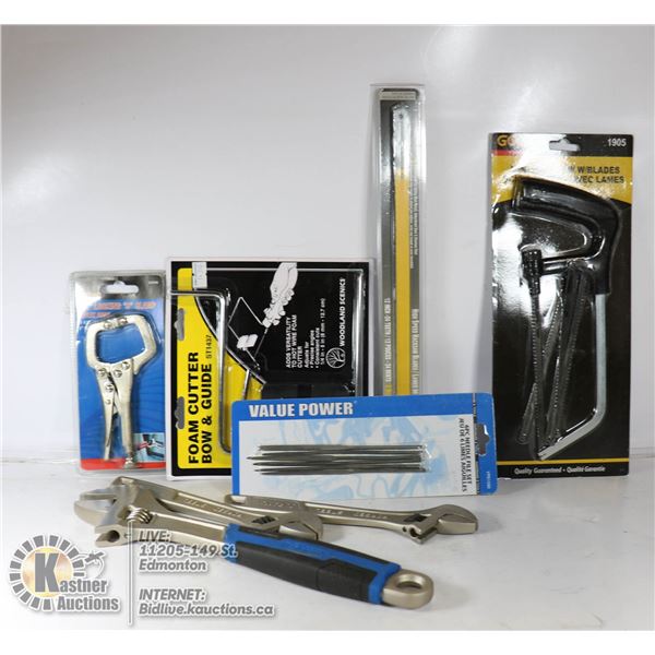 FLAT OF HAND TOOLS INCLUDES MINI HACK SAW,