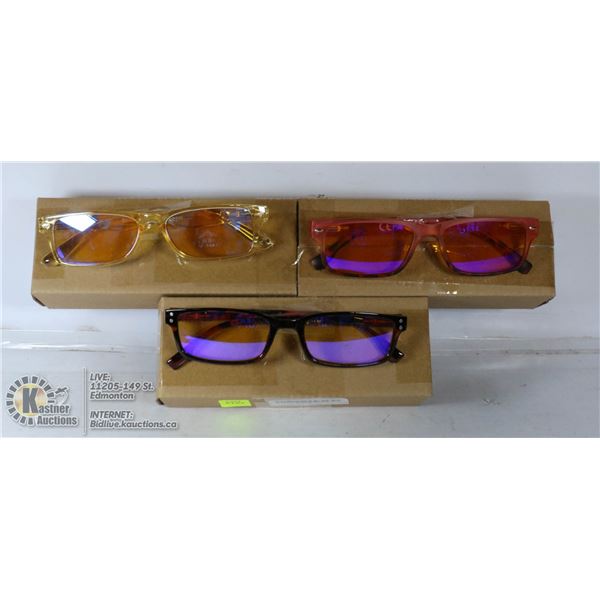 LOT OF 3 TRANSITIONAL READING GLASSES. +1.
