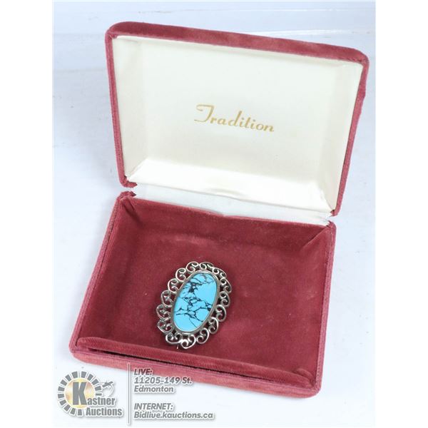 STERLING SILVER & TURQUOISE BROOCH