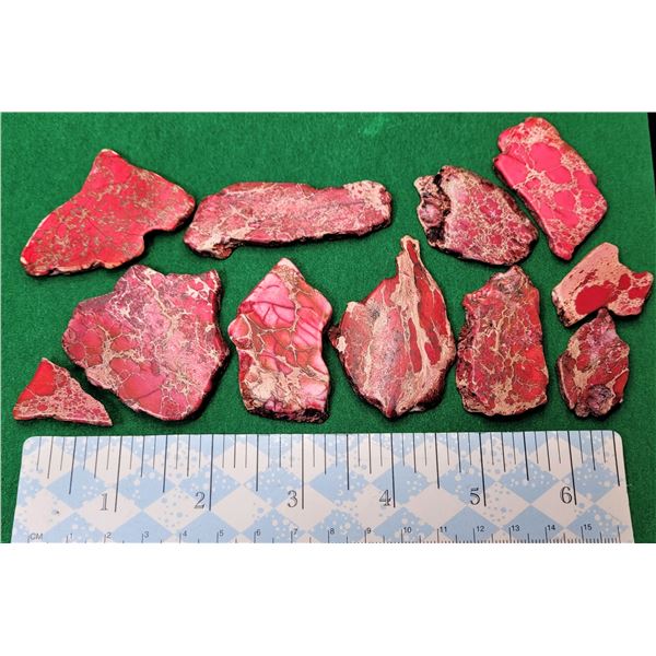 3)  LOT OF 11 PCS OF CORAL PINK JASPER SLICES,