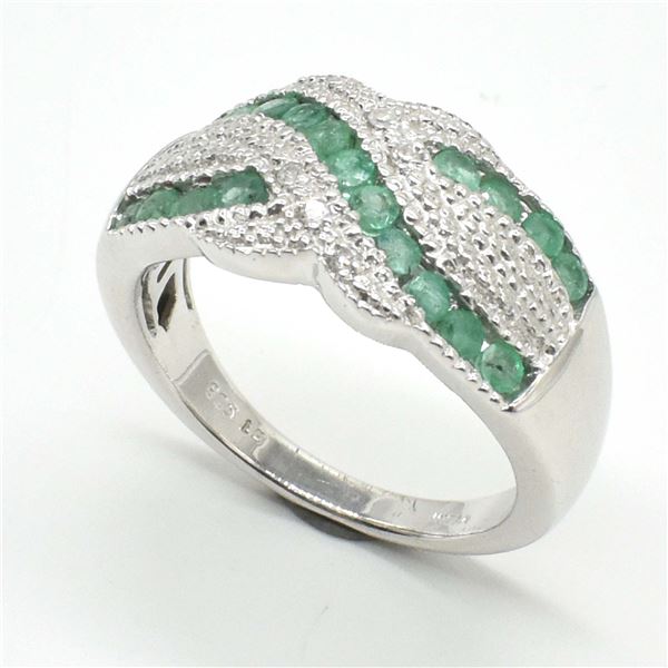 SV-77 SILVER EMERALD CZ RING