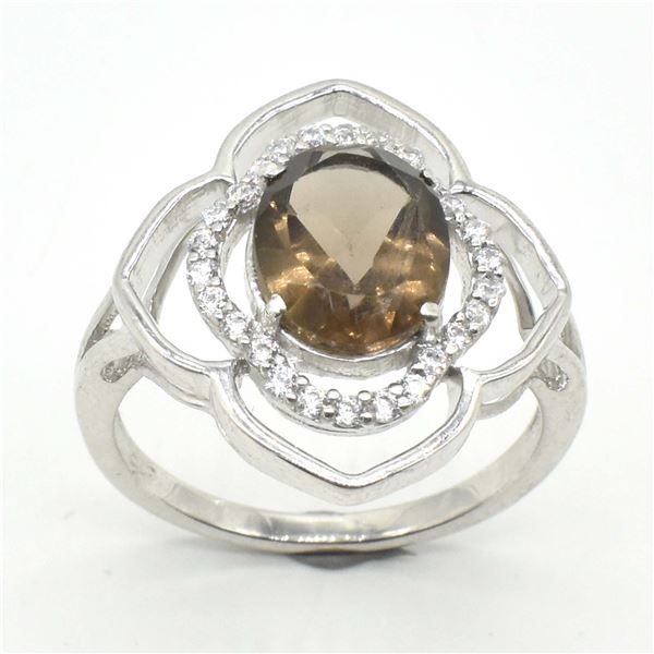 SV-100 SILVER SMOKEY CZ RING