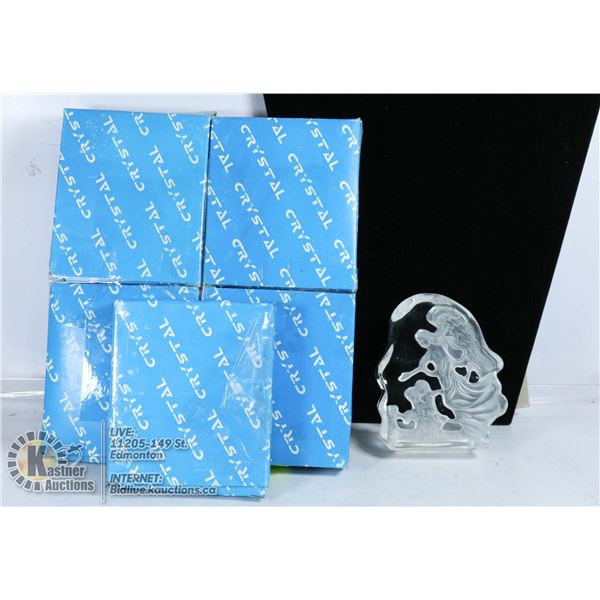 LOT OF 5 CRYSTAL ENGRAVED DECOR.