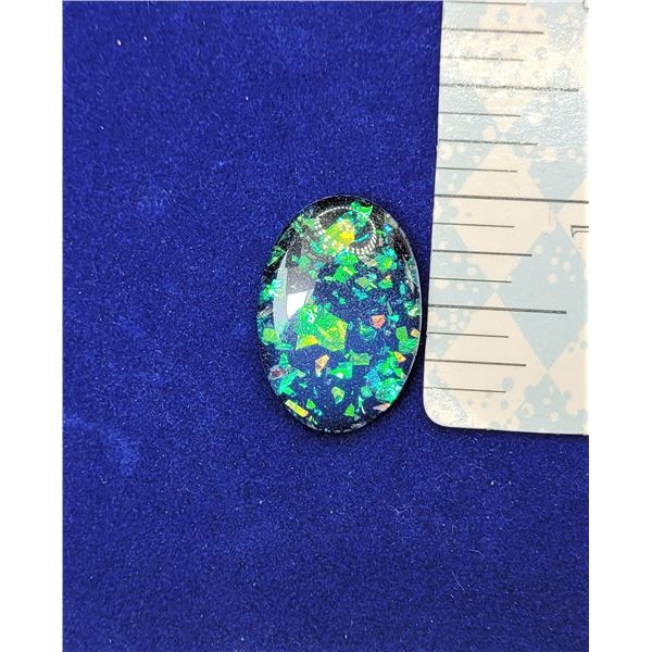 6) LARGE OVAL NATURAL MOSAIC OPAL GEMSTONE
