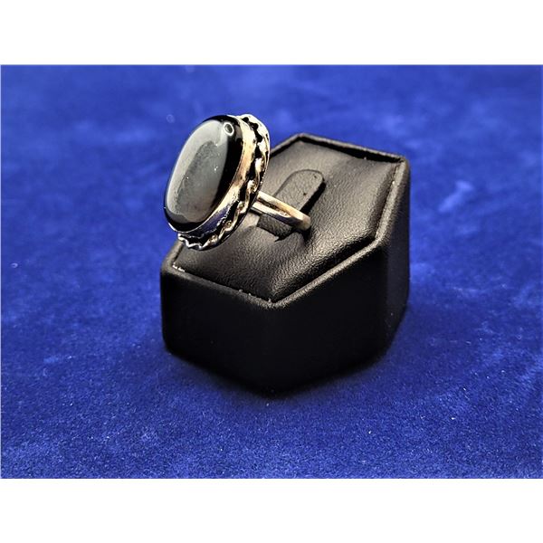 2) OVAL  BLUE OPAL RING WITH ROPE DETAIL SET IN