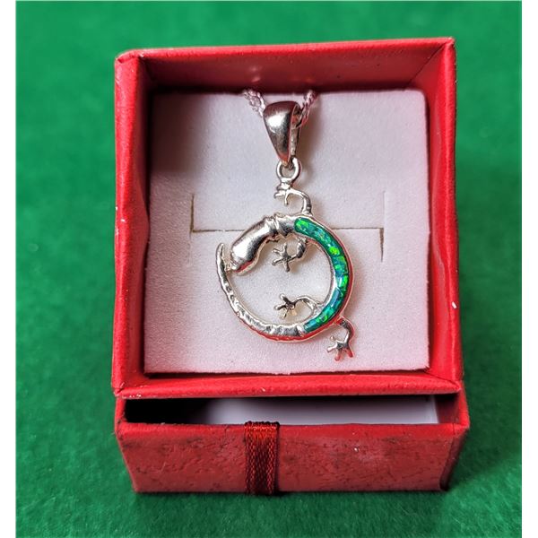 9)  BLUE FIRE OPAL AND 950 STAMPED SILVER GECKO