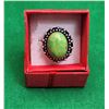 Image 1 : 25)  SILVER TONE OVAL GREEN TURQUOISE RING,