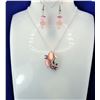 Image 1 : 1) SILVER TONE & PINK CAT'S EYE PENDANT ON 18"