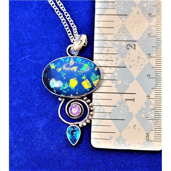 12) SILVER TONE WITH AMETHYST, BLUE TOPAZ AND