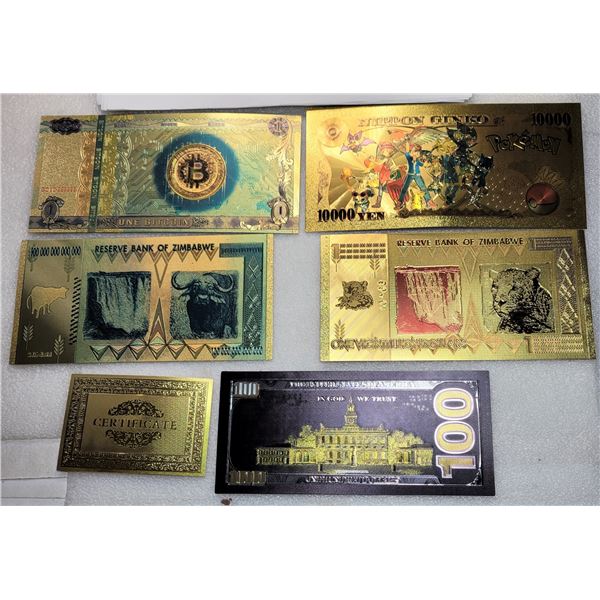 11)  LOT OF 5 GOLD FOIL COLORIZED NOVELTY