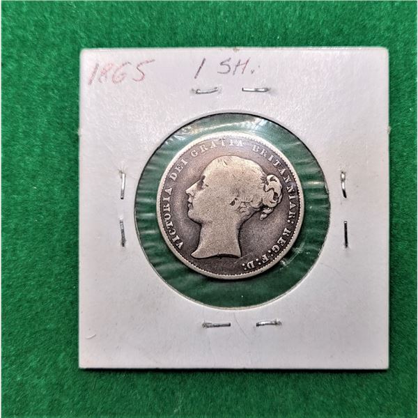 12)  UK SILVER 1865 ONE SHILLING COIN,  925 SILVER