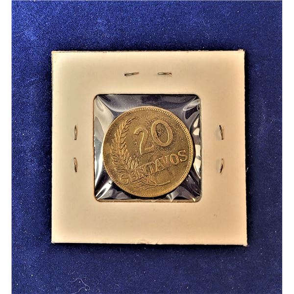 15)FROM PERU, 1944 20 CENTAVOS COIN.