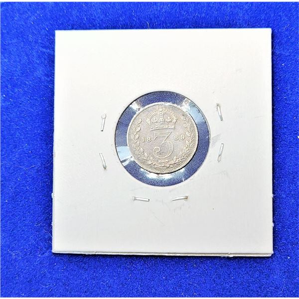 14) BRITISH 1889 (VICTORIAN) 3 PENCE COIN FROM