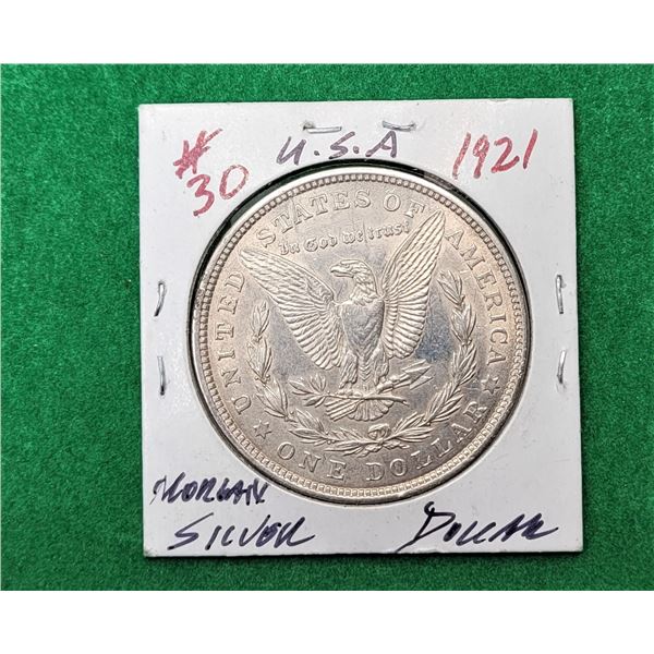 2)  US 1921 MORGAN SILVER DOLLAR, 90% SILVER.