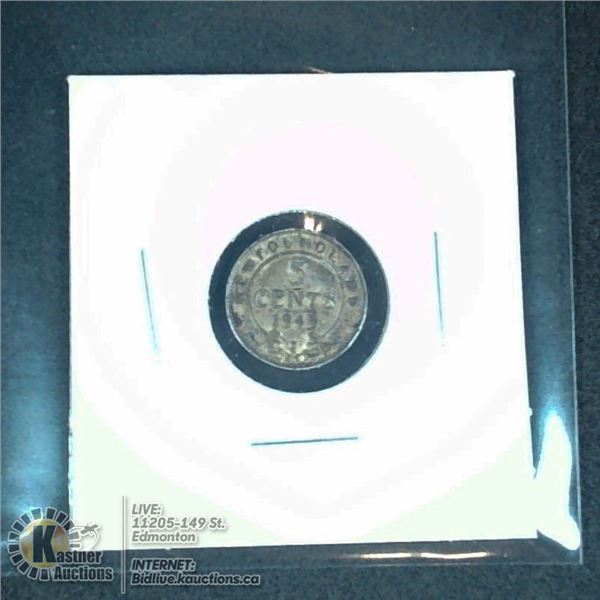 1943 NEWFOUNDLAND SILVER 5 CENT "FISHSCALE"