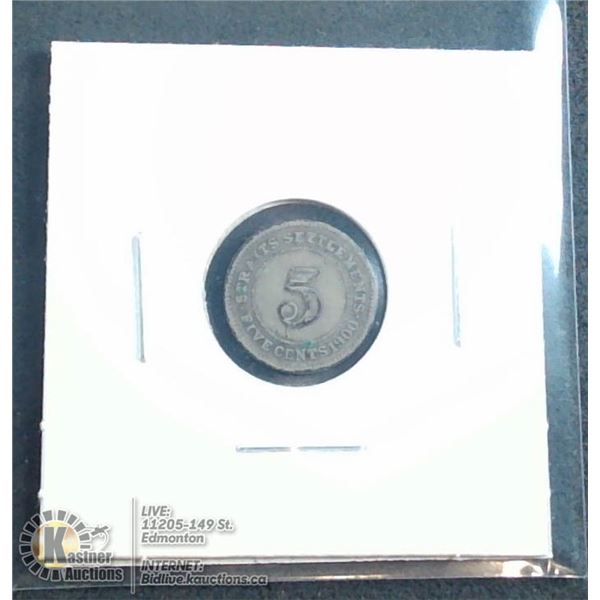 1900 VICTORIAN STRAITS SETTLEMENTS SILVER 5 CENT