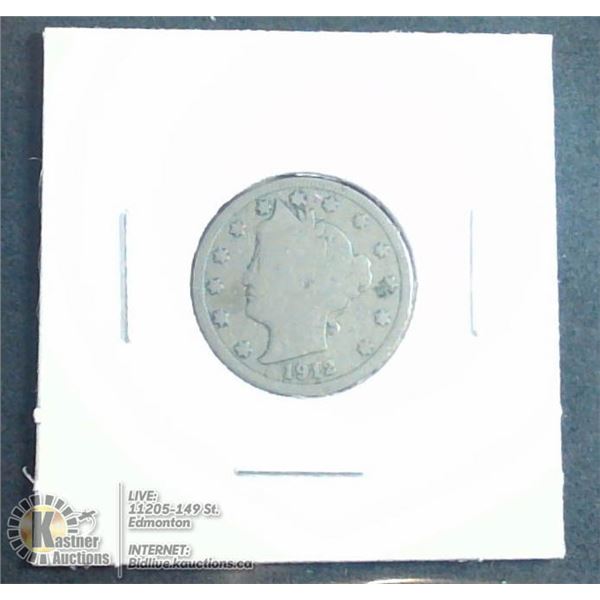 1912 LIBERTY HEAD USA 5 CENT COIN