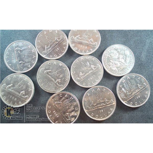 LOT OF 10 MIXED CANADA $1 COINS