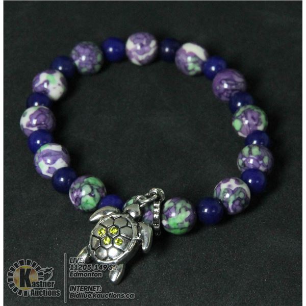 #308-PURPLE RAINBOW JADE/ BLUE SAPPHIRE BRACELET