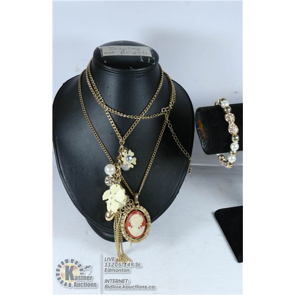 CAMEO NECKLACE W/ VINTAGE GOLD TONE JEWELRY