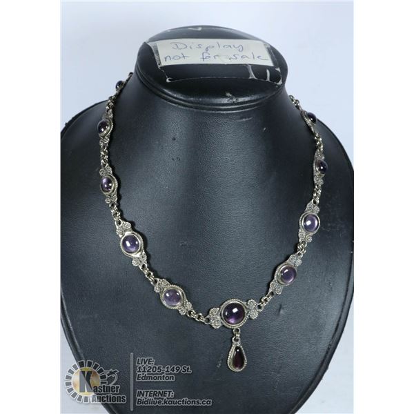 VINTAGE HEAVY 925 SILVER & AMETHYST INLAID STONES