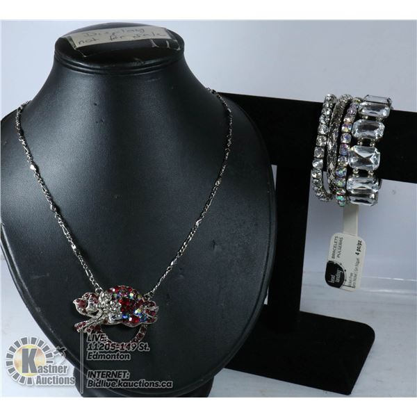 AUSTRIAN CRYSTAL NECKLACE & RHINESTONE BANGLES