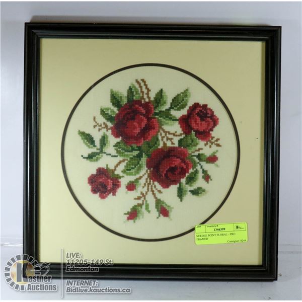 NEEDLE POINT FLORAL - PRO FRAMED