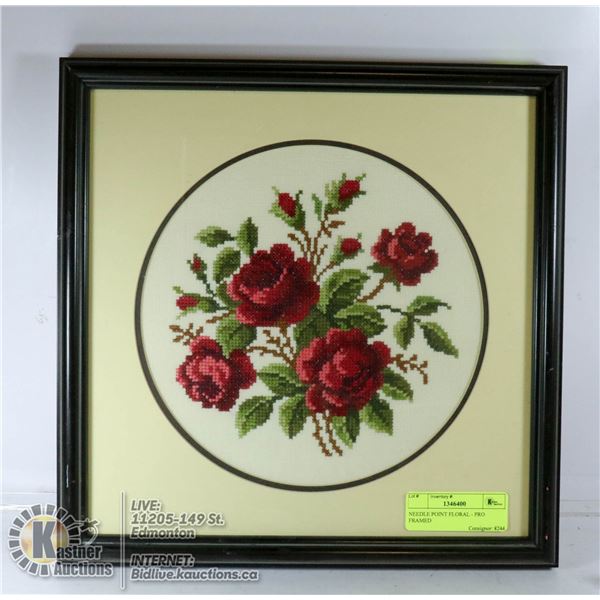 NEEDLE POINT FLORAL - PRO FRAMED