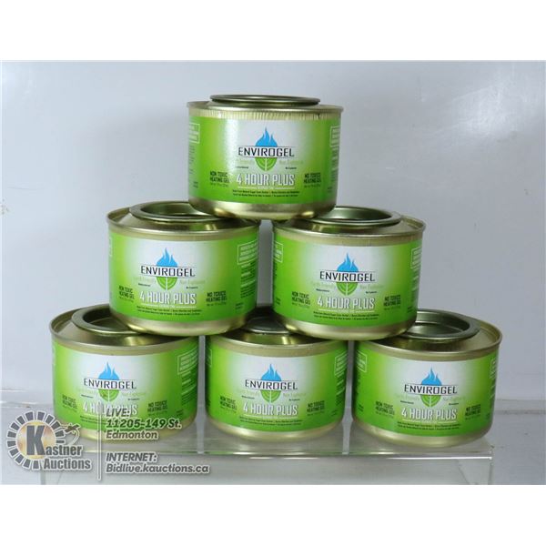 6 CANS OF ENVIROGEL 4 HOUR HEATING GEL FOR CAMPING