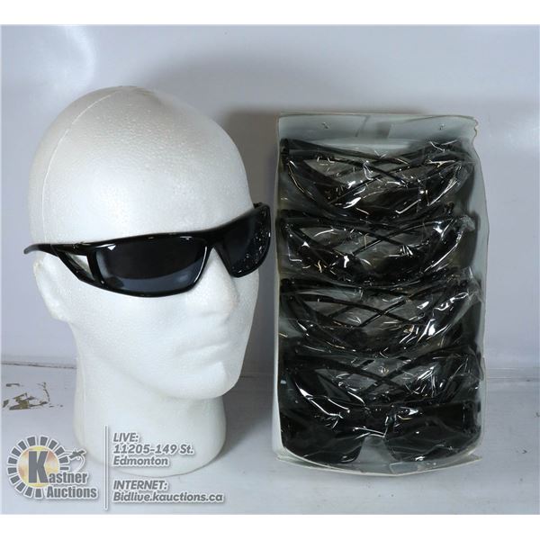 BOX OF SPLIT FRAME WIDE LENS SUNGLASSES.