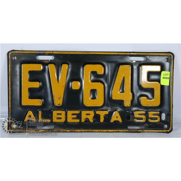 1955 ALBERTA LOW NUMBER LICENSE PLATE.