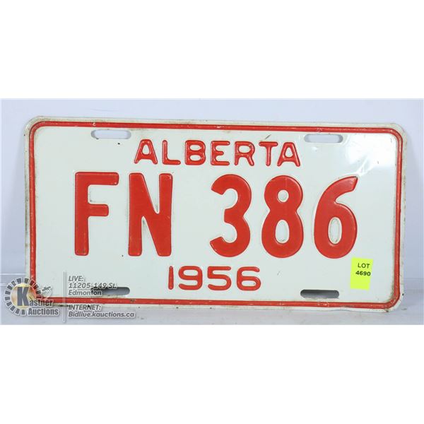 1956 ALBERTA LOW NUMBER LICENSE PLATE.