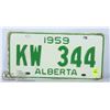 Image 1 : 1959 ALBERTA LOW NUMBER LICENSE PLATE.