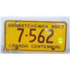 Image 1 : 1967 SASKATCHEWAN LOW NUMBER LICENSE PLATE.