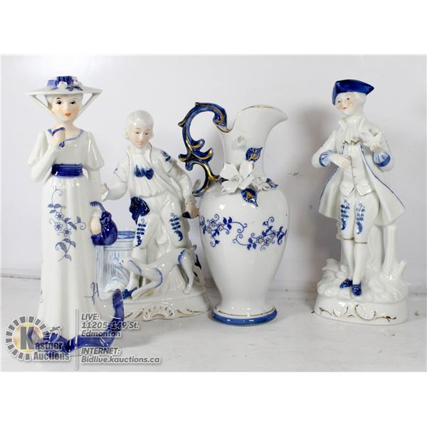 BLUE & WHITE PORCELAIN FIGURINES- SET OF 4