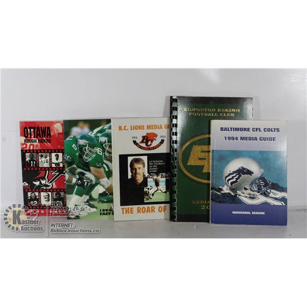 BOX WITH VINTAGE CFL TEAMS MEDIA GUIDES, ETC