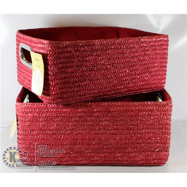 2 NEW RED WICKER  BASKETS