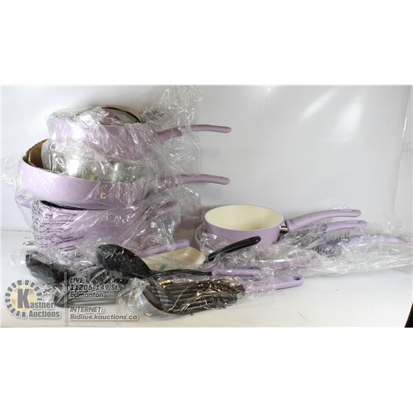 NEW 15 PIECE GREEN LIFE POTS/PANS/UTENSIL SET