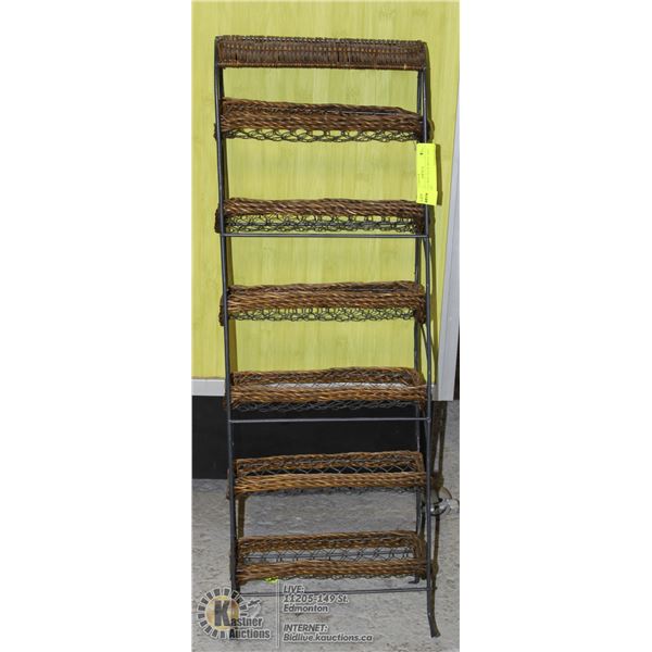 6 BOTTLE WINE RACK METAL AND RATTAN