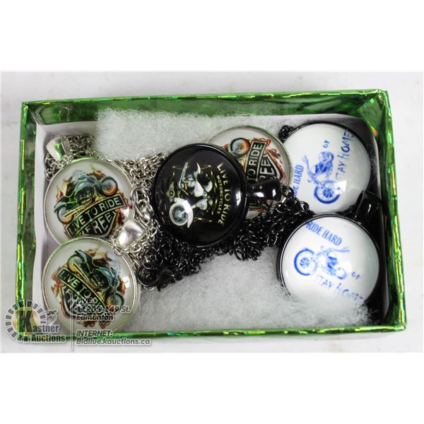 LOT OF 6 MOTORCYCLE NECKLACES