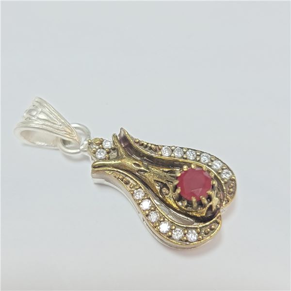 BZ390-110 SILVER RUBY AND CZ PENDANT