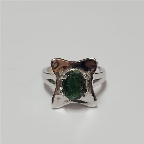 BZ390-111 SILVER EMERALD RING