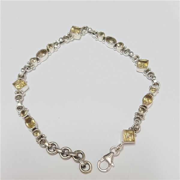 BZ390-133 SILVER CITRINE 7.5" 14.5G BRACELET