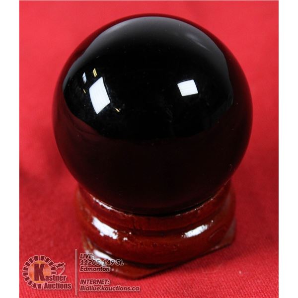 #283-NATURAL BLACK OBSIDIAN SPHERE BALL + STAND